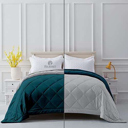 Image of Filbert Reversible Microfiber 250 GSM Diamond Stitch Double Bed Comforter Blanket for All Season Light Weight (92 inch x 106 inch Inches /233cm x 269cm) - Comforter King Size|Silver /Teal