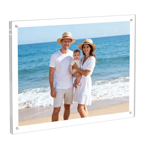 HONTUU Acrylic Wall Mount Picture Frame Self-adhesive 11x14, Clear No Drilling Magnetic Floating Frameless Photo Frames for Display Diploma Degree Certificate and Files