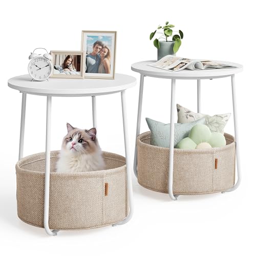 VASAGLE Nightstands, Set of 2 Small Round Side Tables with