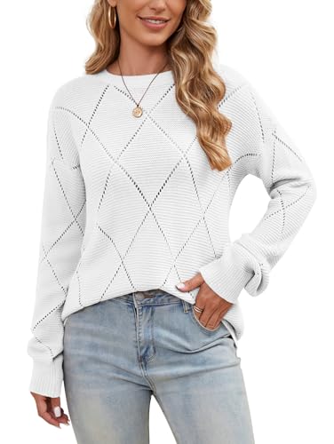 Womens Sweaters Casual Long Sleeve Hollow Out Crochet Pullover Tops Trendy Fall Fashion Clothes 2025
