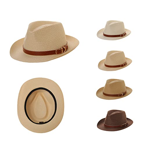 Tialarts Straw Fedora Sun Hat For Men And Women Short Brim Summer Beach Straw Outdoor Cuban Trilby Hat #TOP7
