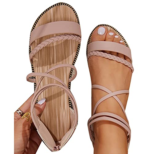 Brawdress Sandales à lanières pour femme, sandales tissées, chaussures de plage avec fermeture éclair à l'arrière Cover