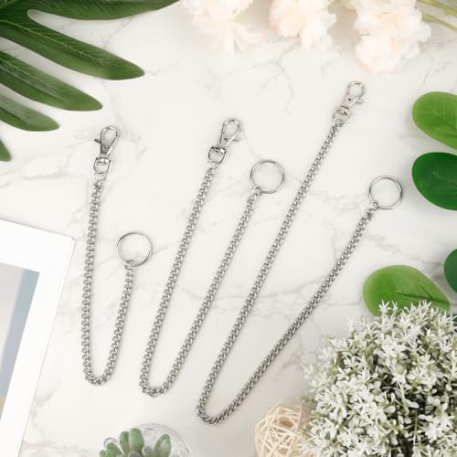Image of Wallet Chains for Men, 3 PCS 12 16 20 Inch Pocket Keychain with Lobster Clasps Key Ring for Keys Wallet Jeans Pants Belt Loop Purse Handbag Chatelaine Key Leash Clip Holder Birthday Gift for Him
