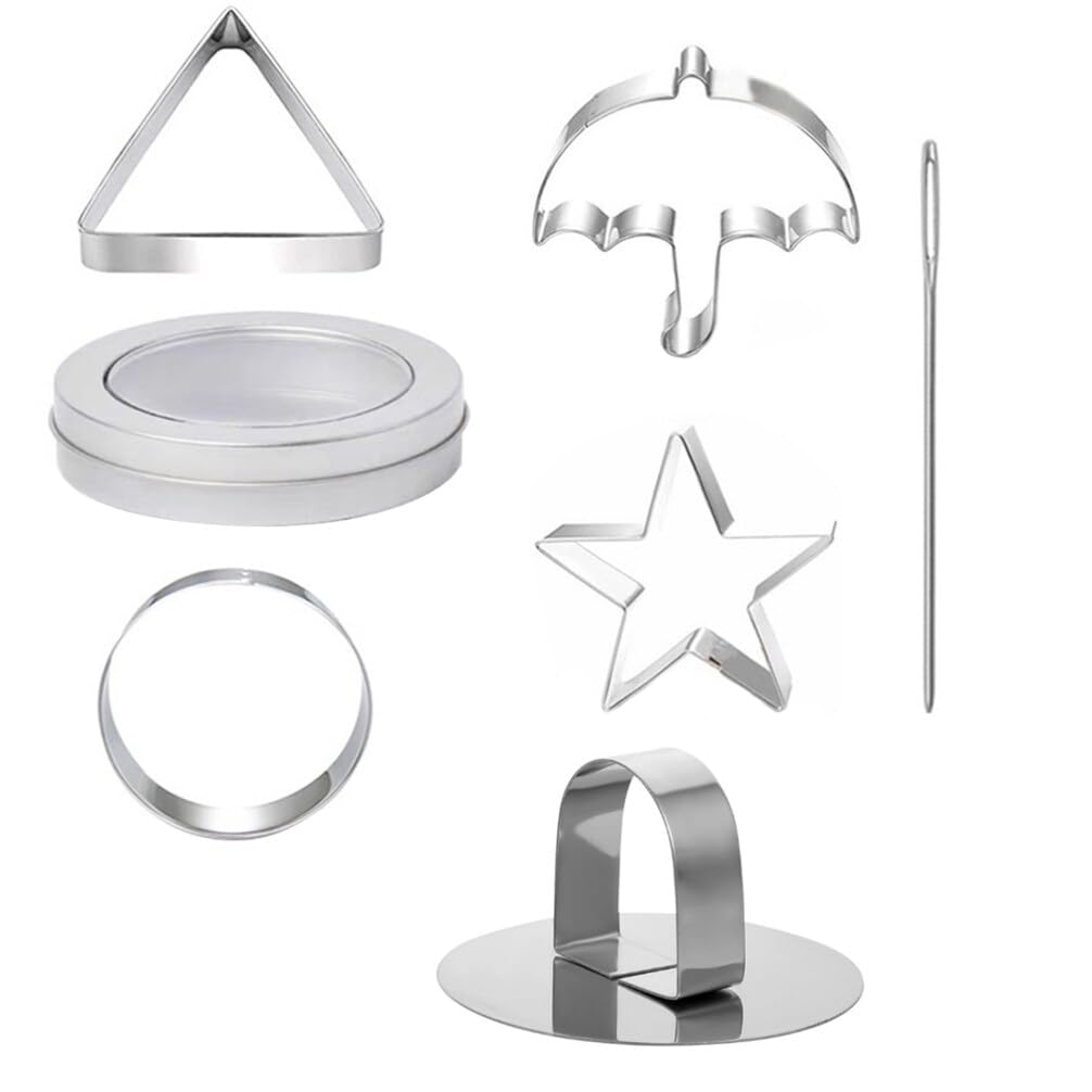 7pcs/Set Korean Sugar Candy Making Tool - Stainless Steel Cookie Cutter with Needle and Pressing Tool - Umbrella, Triangle, Star, Round