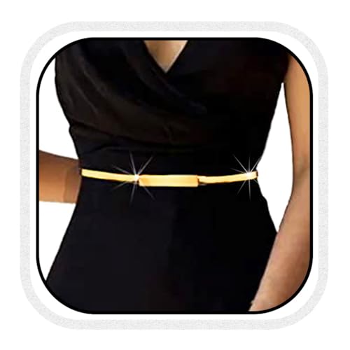 COSYDAYS Metallic Elastic Waist Belt Gold Skinny Metal Waist Chain Dress Belt Stretch Waistband Jewelry for Women and Girls (Gold)