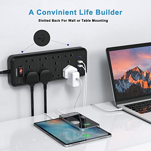 NVEESHOX Extension Lead with 4 USB Slots, 8 Way Multi-Plug with 2M Extension Cord, 3250W Surge Protection Independent Switch Extension Cable, Wall Mounted Smart UK Power Socket for Home Office