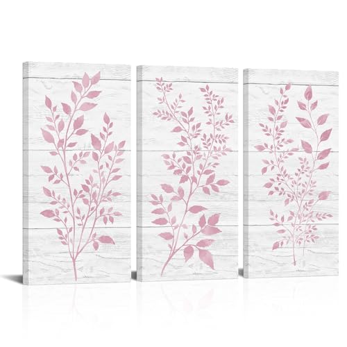 HOMEOART Pink Wall Art Leaf Wall Decor Pink and Gray