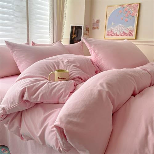 Juego de Cama de algodón Liso con sábana, Funda nórdica y Fundas de Almohada, Individual, para Parejas, tamaño King, Queen y Doble, Color Rosa melocotón, 200 x 230, 4 Unidades