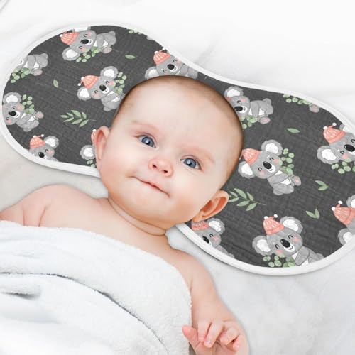 J JOYSAY Koala Leaves Gray Baby Burp Cloths for Boys Girls Large 22''x11'' Cotton 4 Layer Baby Bibs for Baby Unisex one sizex44