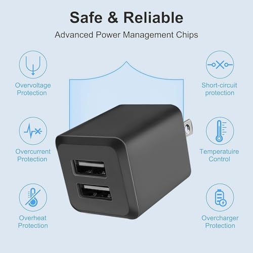 Image of USB Wall Charger, Charger Block,Dual Port USB Cube Chargers,Power Adapter Charging Plug Box Brick for iPhone 14 /13 /12 /11 /Pro Max /SE /XS /XR /X,Android Phones, and More (Black*6)