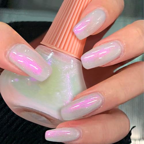 COSMOO Aurora Iridescent Nail Polish Pearl Pink Shimmer Unicorn Glossy Pearlescent Quick Dry Nails Lacquer for Nail Art Varnish 0.41 fl oz