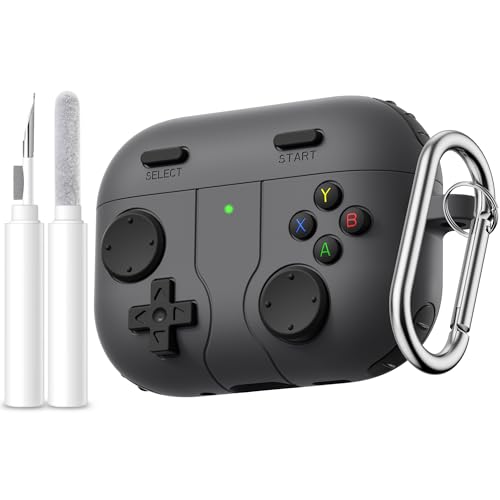 Getino Game Case for AirPods Pro 3 Case 2025, Shockproof Silicone Cover for Apple AirPods Pro 3 – with Cleaner Kit & Keychain, Classic Cool Funny Durable Protective Case for Men Boy–Black