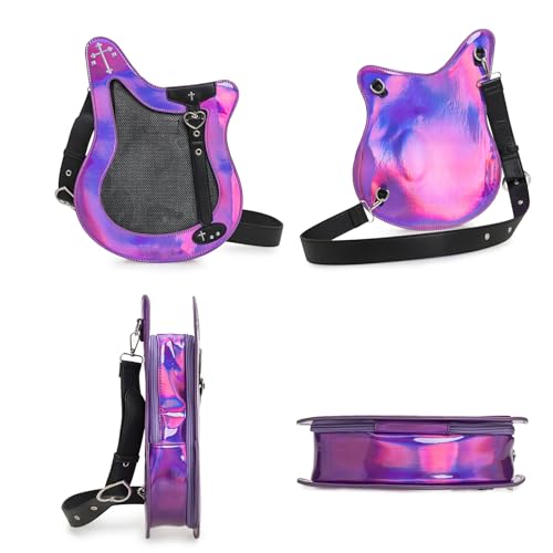 Rock Metal Guitar Ita Bag Crossbody Shoulder Bags Kawaii Cute Clear Window Pin Insert with a Removeable Strap