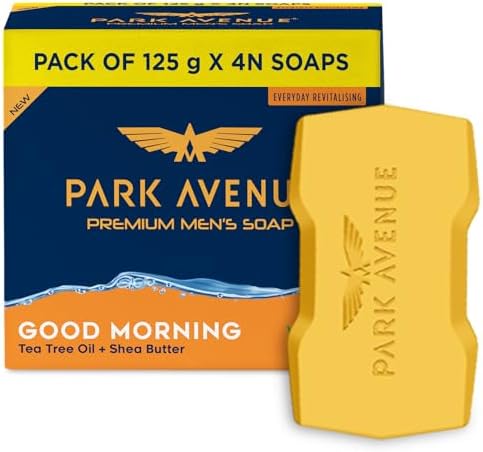 Park Avenue Premium Men’s Soaps for Bath – Good Morning | 125g (Pack of 4) | Enriched with Tea Tree Oil & Shea Butter | Grade 1 Soap | For All Skin Types