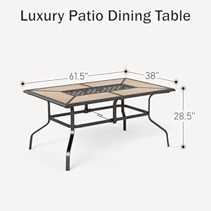 PHI VILLA Outdoor Dining Table for 6, Rectangular Metal Wrought Iron Table with Polywood Tabletop and Umbrella Hole, Large Heavy-Duty Dining Table Furniture for Patio, Deck, Yard, Porch PHI VILLA Outdoor Dining Table for 6 Rectangular Metal Wrought Iron Table with Polywood Tabletop and Umbrella Hole Large Heavy Duty Dining Table Furniture for Patio Deck Yard Porch