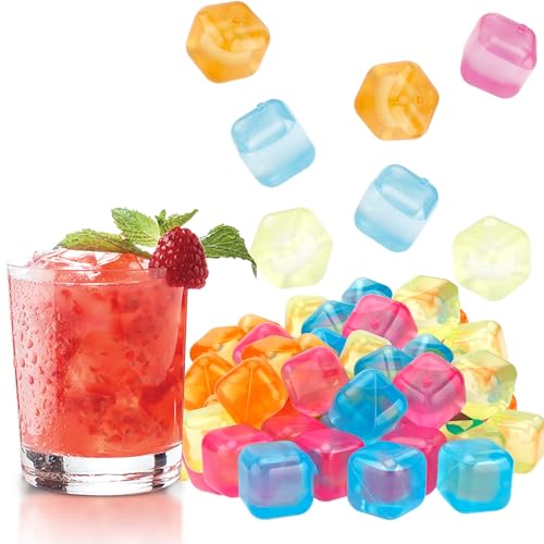 Reusable Ice Cubes for Drinks,Ice Cubes 30 Pack,Plastic Ice Cubes,Fake Ice Cubes,Square Ice Cube Colorful,Reusable Ice Cubes for Coolers,Refreezable Recycling Ice Cubes for Cocktail Whiskey Coffee