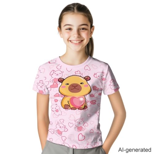 Image of Novelty 3D Graphic T Shirts for Kids Crew Neck Funny Animal Print Short Sleeve Girls Tshirts 3-16 Years