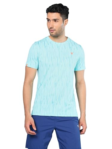 Image of TECHNOSPORT Men Polyester Regular Fit Half Sleeve Jacquard T-Shirt with Double Cool, Quick Dry & Anti Microbial for Sports, Running & Casual Use