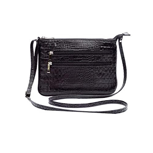 Bolsa Feminina Transversal Pequena em Couro Legítimo Madamix (Preta)