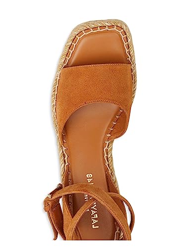 Womens Brown Padded Platform 1-1/2" Woven Ankle Strap Margot Square Toe Wedge Buckle Leather Espadrille Shoes 394