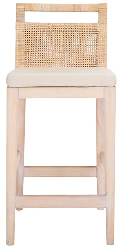 Taburete para mostrador SAFAVIEH Home Collection Darin de 24 pulgadas, acabado natural blanqueado/blanco, cojín blanco (totalmente ensamblado) miniatura 1