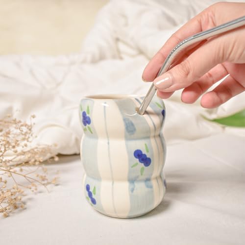 Image of Ceramic Tumbler with Straw - Blueberry | Aesthetic Tumbler for Cold Coffee, Cold Drinks Perfect for Gifting (200 ml)