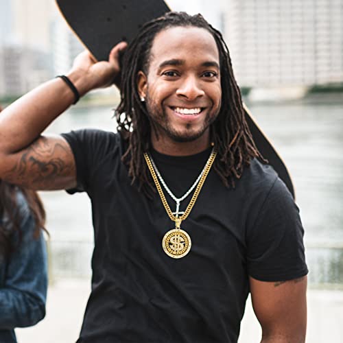 AHIER Gold Necklace Chain with Dollar Sign, 18K Gold Plated Hip Hop Chain Necklace Pendant for Men, 30" (Rotatable, Lion Head)