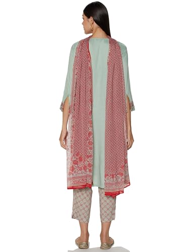 Image of BIBA Women Rayon Viscose Gathered Solid Suit Set