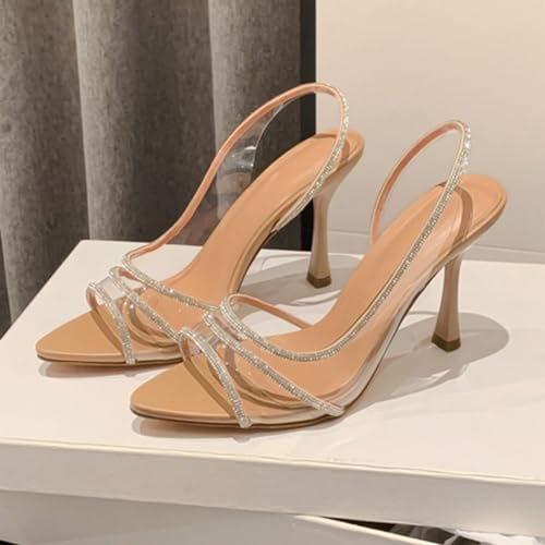 KOKOMOMO Clear Sparkly Rhinestone Heels Open Toe Slingback Heels Wedding Dress Pumps3