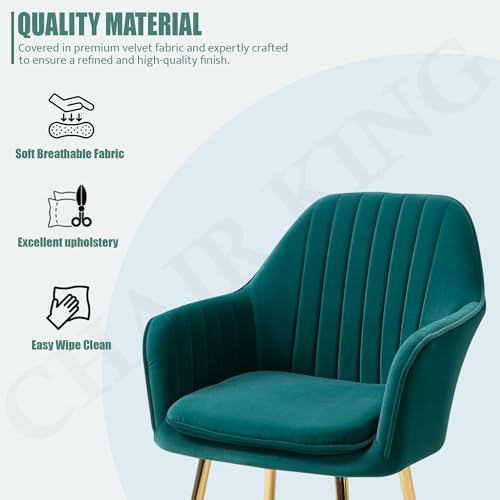 Image of Velvet Chair with for Home | Modern Accent Armchair in Soft Velvet Fabric with Golden Legs | Set of 2 Premium Accent Chair for Living Room Bedroom (Light Brown Floral) (Green floral pillow)