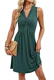 Sommerkleid Damen Elegant Kleid Kurz Kurzarm V Ausschnitt Kleider Sommer Kleid A Linie Knielang Strandkleider Hohe Taille Freizeitkleid Gedrehte Knoten Urlaub, Party, Büro