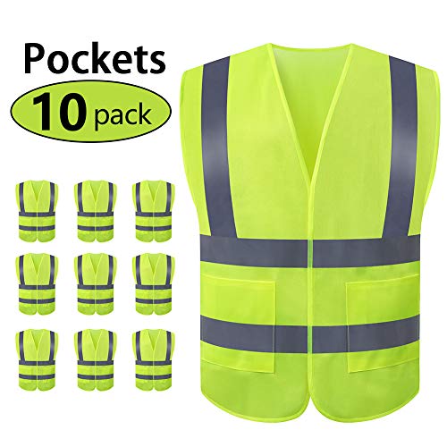 JSungo High Visibility Safety Vest 10 Pack, ANSI Class 2 Identification Security Vest