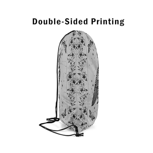 Castle Fairy Owl Drawstring Backpack 13"X16" Boho Gray Black Sackpack for Gym Sports Wild Animals Flower Galaxy Water Resistant String Bag for Women Men4