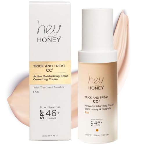 Image of Hey Honey Trick and Treat CC Cream SPF 46 | Active Moisturizing Color Correcting Cream with Honey & Propolis | Best Cover For Rosacea, Skin Redness & Mature Skin | Cruelty-Free | 1 oz (Fair Tone)