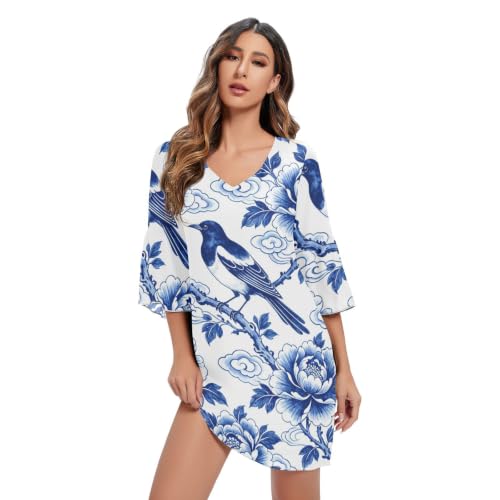 Vestido de gasa diseño urraca peonía cuello V tejido ligero fluido mujer