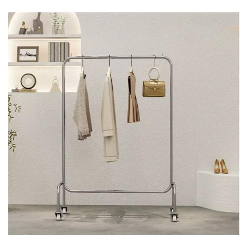 Porte-manteau sur pied en acier inoxydable argenté sur roulettes