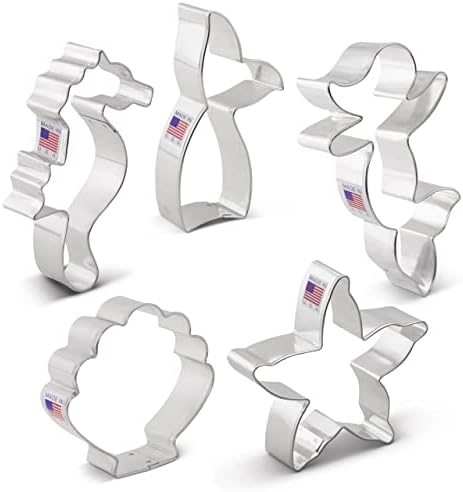 Mermaid Cookie Cutters 5-Pc. Set Made in The USA by Ann Clark, Mermaid, Mermaid Tail, Starfish, Seahorse, Seashell