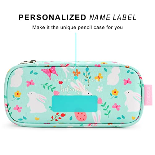 Image of mibasies Girls Pencil Case for Kids, Multi-Slot Pencil Pouch, Rabbit Green