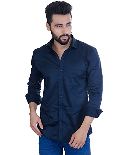 Image of Fifth Anfold Men's Pure Cotton Solid Color Mandarin Collar Full Sleeve Casual Wear Shirt, Office Wear for Men