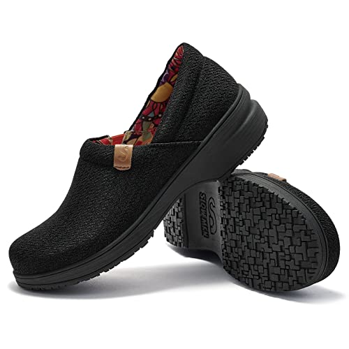Women's Professional Medical Health Care Shoes - Non Slip Comfortable Work Nursing Shoes Waterproof And Oil-Proof Slip On Chef Food Service Walking Shoes With Arch Support Breathable Clogs Black, 9.5 #TOP29