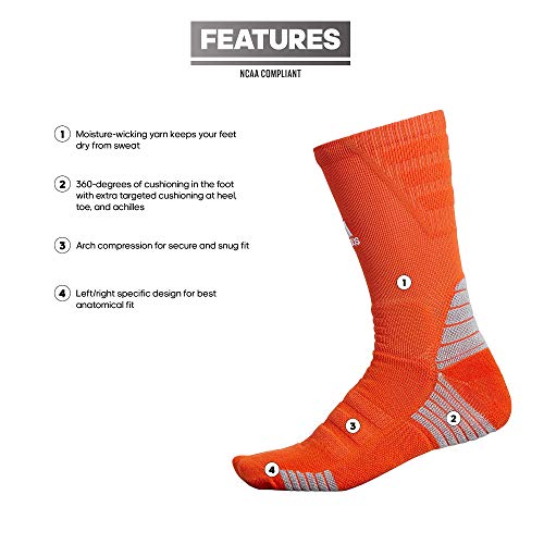 Adidas Alphaskin Maximum Cushioned Crew, Collegiate Orange/White/Light Onix Grey, Large #TOP1