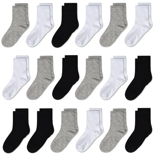Kids' Socks 18-Pair Pack - Unisex, Breathable Moisture-Wicking Comfortable Fit for School Sports Everyday Wear Aged 4-7