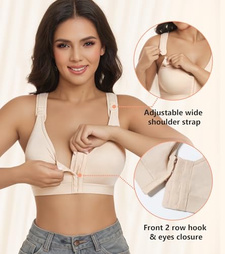 Lemorosy Women's Post Surgery Bra Front Closure Adjustable Straps Wireless Comfort Sport Brassiere2
