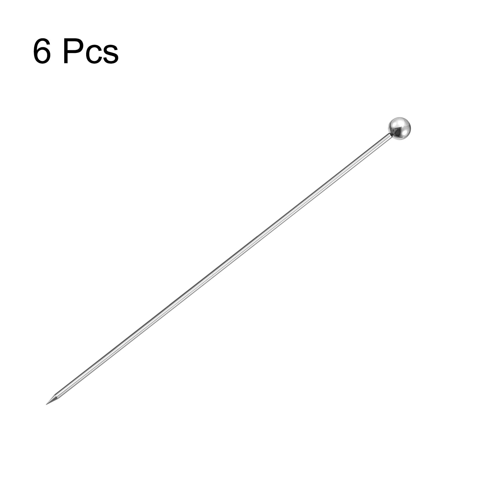uxcell Plettri da cocktail in acciaio inossidabile, 6 pezzi, 15,5 cm, in metallo per cocktail, stuzzicadenti da Martini, lunghi e riutilizzabili, con perline rotonde, per bevande, antipasti, frutta