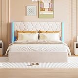 Ambiance Relaxante grâce à l'Éclairage LED: Equipé de bandes LED intégrées sur la tête de lit, ce lit à deux places crée une atmosphère chaleureuse et apaisante. L'éclairage LED permet de naviguer dans l'obscurité tout en ajoutant une touche moderne à votre chambre.