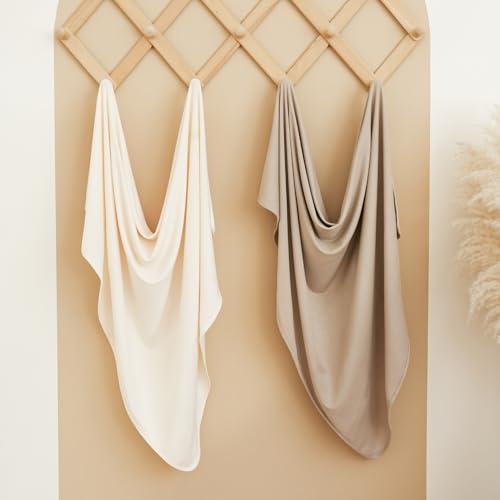 Image of Konssy Ribbed Knit Baby Blankets 2 Pack, Stretchy Lightweight Swaddle Blanket for Boys & Girls, Soft Cozy Receiving Wrap for Newborns, Infants, & Toddlers, 33x42 Inch