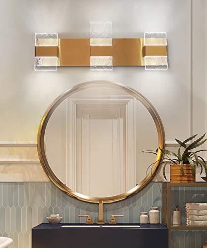 Dailyart Bathroom Vanity Lights Fixtures 3 Light Modern Bathroom Lighting Fixtures Over Mirror 26 Inch 18W Led Vanity Light Luxury Led Light Wall Bathroom Gold Brass Cool White 6000k