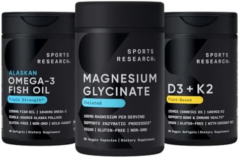 Multivitamins Pack - 160 mg Chelated Magnesium Glycinate + Triple Strength Omega-3 Fish Oil 1250 + Vegan Vitamin D 5000iu & Mk7 Vitamin K 100mcg