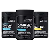 Sports Research® Multivitamins Pack - 160 mg Chelated Magnesium Glycinate + Triple Strength Omega-3 Fish Oil 1250 + Vegan Vitamin D 5000iu & Mk7 Vitamin K 100mcg