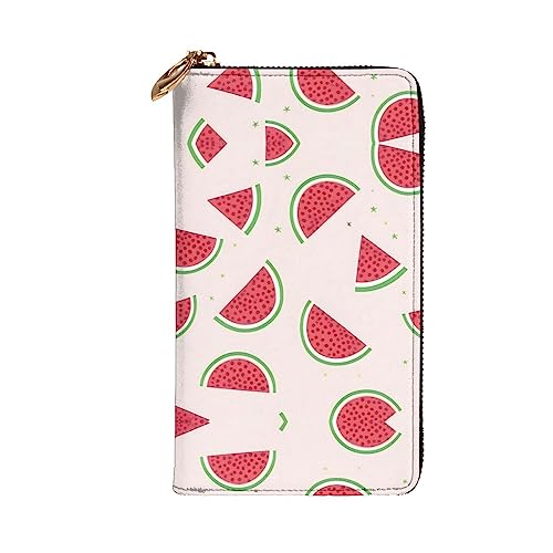 Leather Wallet 7.48 x 4.13 in - Stylish and Durable Wallet for Women with Multiple Compartments and Zipper Design Pink watermelon Pattern2